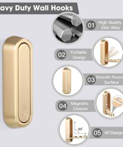 Alternative view of Dntorx Folding Coat Hooks. 2 Pcs Foldable Gold Wall Hooks Heavy Duty Foldable Hook Bathroom Towel Hooks Robe Hooks Wall Mounted for Hanging Coat Towels Clothes Hat Bags Keys
