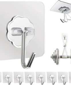 Adhesive Wall Hooks for Hanging Heavy Duty 50 lbs Large Hooks for Walls No Damage. Towel Sticky Clear Hook. Waterproof. Home. Bathroom. Kitchen. Office. and Outdoor 10 Pack