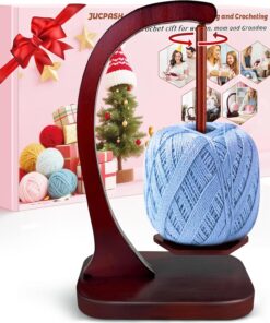 JUCPASH Yarn Holder for Crocheting and Knitting. Wooden Yarn Spinner with Magnetic Rotating Mechanism and Anti-Slip Pads. Crochet Accessories Birthday Gifts for Women Mom Wife Grandma Mother (Brown)