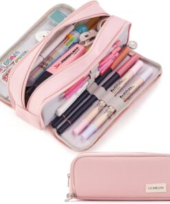 CICIMELON Large Capacity Pencil Case 3 Compartment Pouch Pen Bag for School Teen Girl Boy Men Women (Pink)